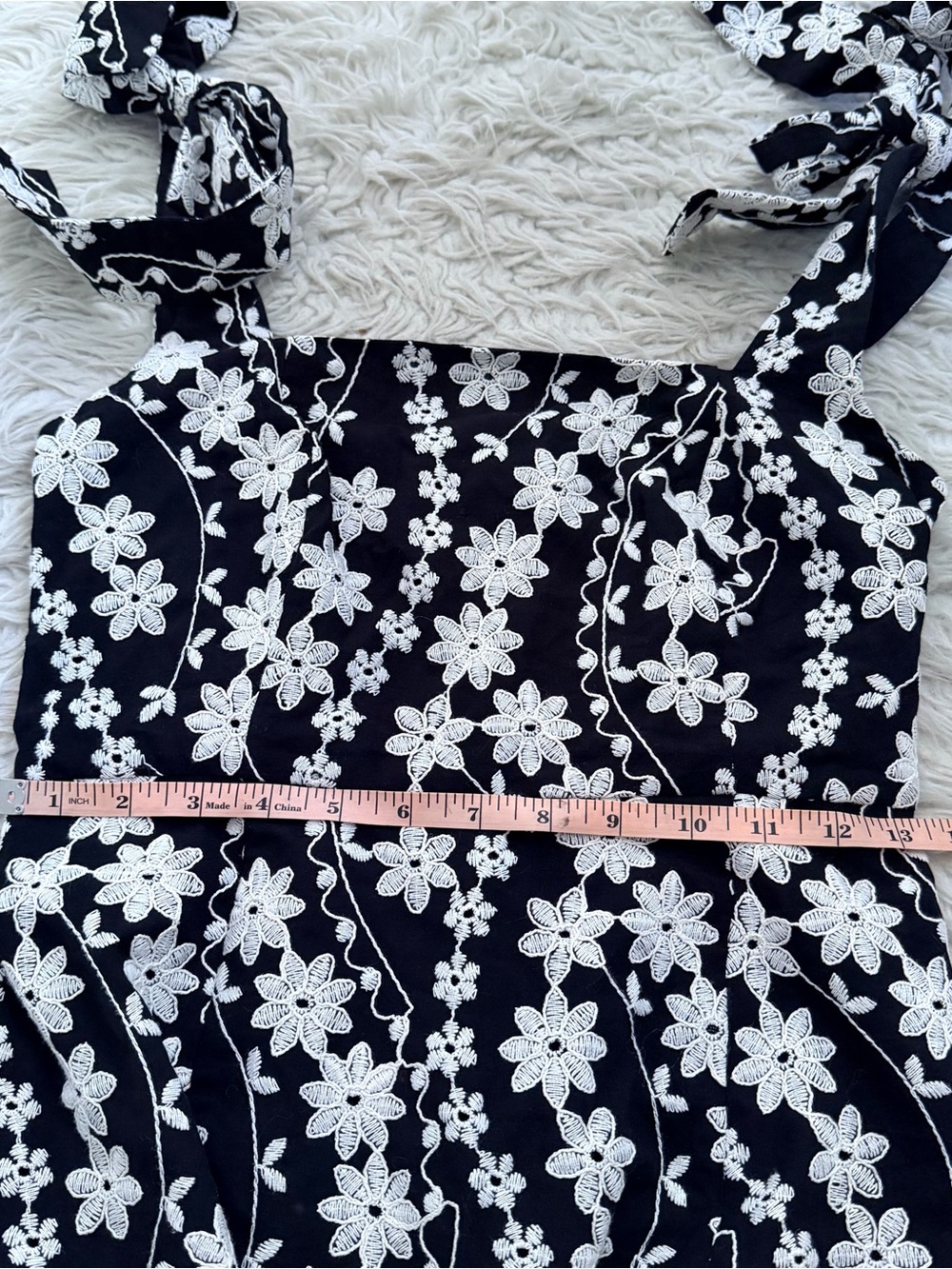 Sezane Black Mini Dress with White Floral Embroidery - Picture 8 of 9